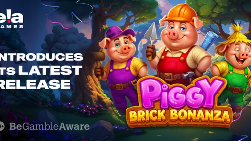 Tampilan visual slot Piggy Brick Bonanza dengan tema bangunan babi