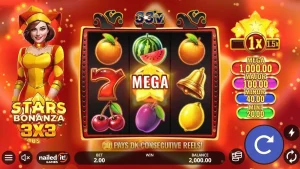 Tampilan visual slot Stars Bonanza 3x3 dengan tema buah dan kosmik